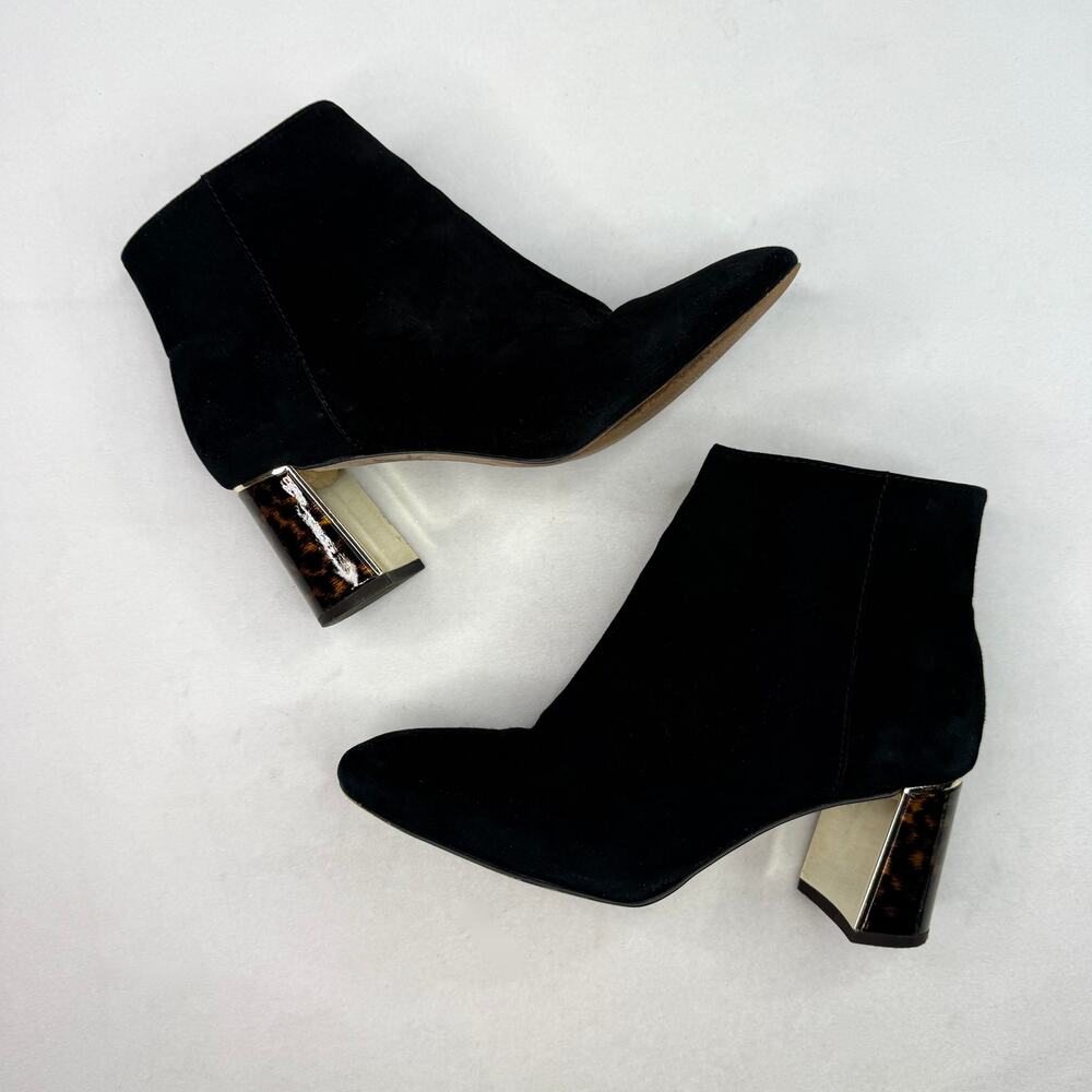 Ann Taylor Black Suede Leopard Heel Booties Size 7